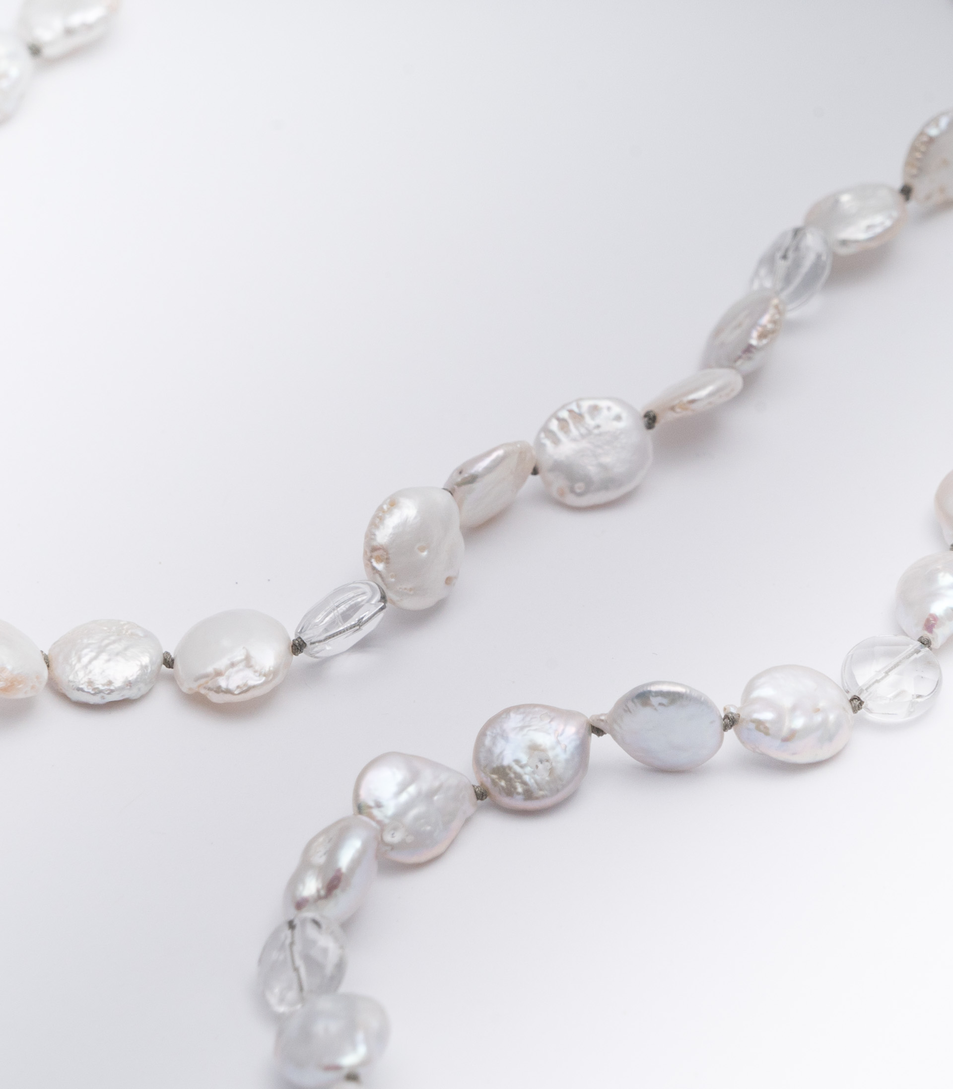 Silver Rose Coin Pearl Strand closeup picture