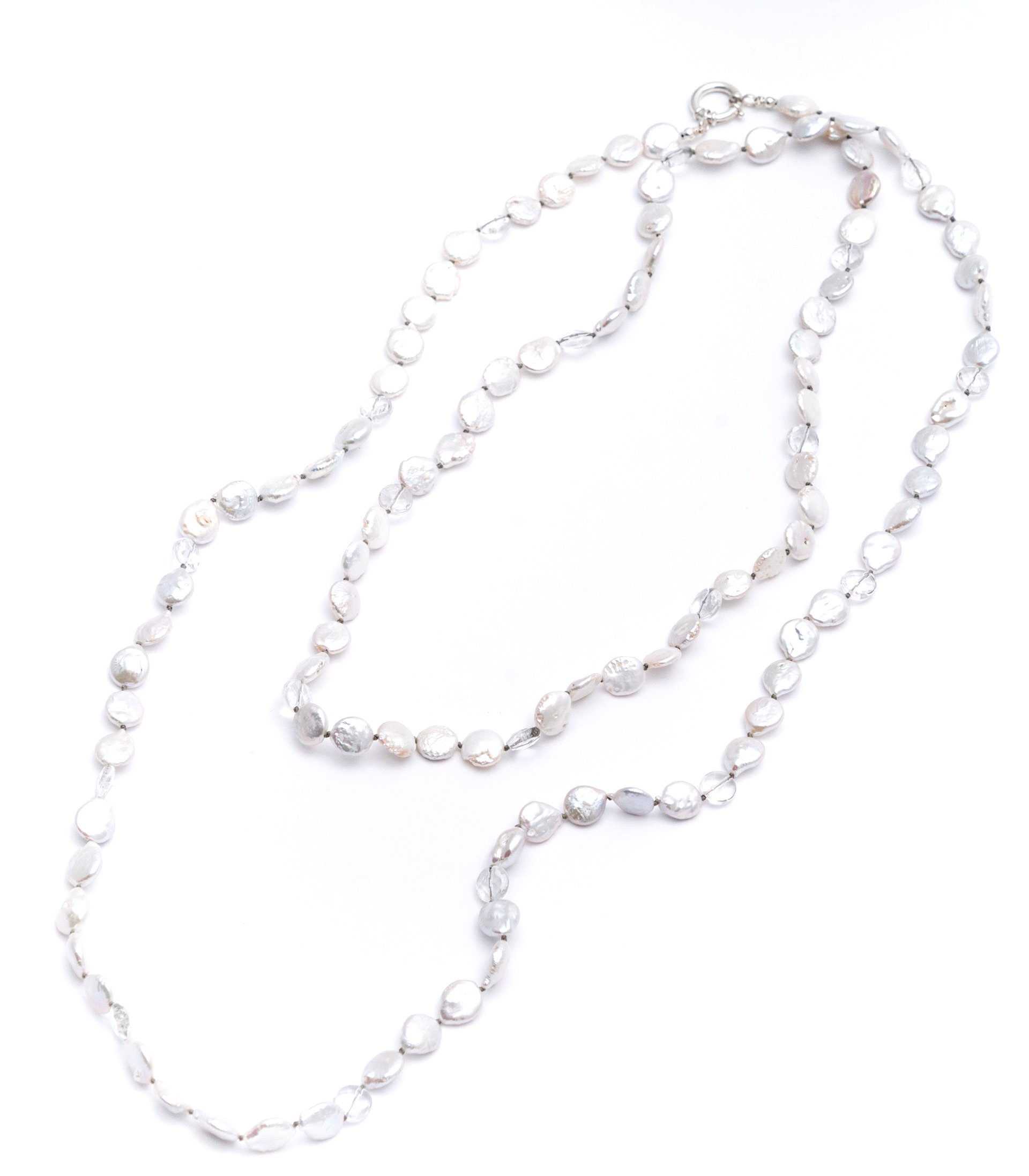 Silver Rose Coin Pearl Strand